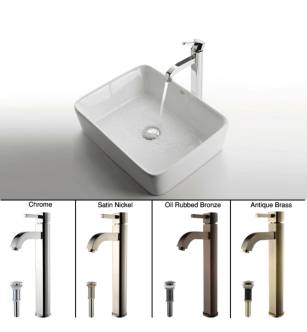 Kraus C-KCV-121-1007AB Bathroom Combo - 18-3/4" Ceramic Vessel Bathroom Sink With Vessel Faucet, Pop-Up Drain in Antique Brass