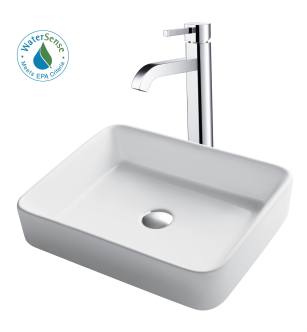 Kraus C-KCV-121-1007CH Bathroom Combo - 18-3/4" Ceramic Vessel Bathroom Sink With Vessel Faucet, Pop-Up Drain in Chrome