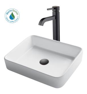 Kraus C-KCV-121-1007ORB Bathroom Combo - 18-3/4" Ceramic Vessel Bathroom Sink With Vessel Faucet, Pop-Up Drain in Oil Rubbed Bronze