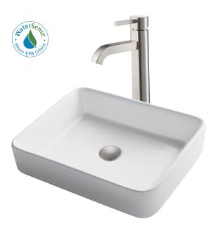Kraus C-KCV-121-1007SN Bathroom Combo - 18-3/4" Ceramic Vessel Bathroom Sink With Vessel Faucet, Pop-Up Drain in Satin Nickel
