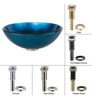 Kraus GV-204-CH 16-1/2" Irruption Blue Glass Vessel Bathroom Sink - Includes Pop-Up Drain And Mounting Ring in Chrome
