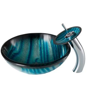 Kraus C-GV-399-19MM-10G Bathroom Combo - 17" Ladon Glass Vessel Bathroom Sink With Vessel Faucet, Pop-Up Drain And Mounting Ring in Gold