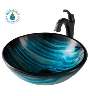 Kraus C-GV-399-19MM-1200ORB Arlo & Glass 17" Glass Vessel Bathroom Sink With 1.2 Gpm Deck Mounted Bathroom Faucet And Pop-Up Drain Assembly in Oil Rubbed Bronze