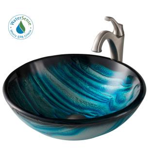 Kraus C-GV-399-19MM-1200SFS Arlo & Glass 17" Glass Vessel Bathroom Sink With 1.2 Gpm Deck Mounted Bathroom Faucet And Pop-Up Drain Assembly in Spot-Free Stainless Steel