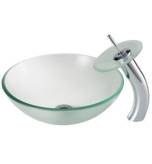 Kraus C-GV-101FR-12mm-10CH Bathroom Combo - 16-1/2" Frosted Glass Vessel Bathroom Sink With Vessel Faucet, Pop-Up Drain, And Mounting Ring in Chrome