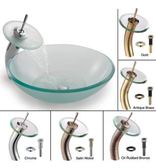 Kraus C-GV-101FR-12mm-10ORB Bathroom Combo - 16-1/2" Frosted Glass Vessel Bathroom Sink With Vessel Faucet, Pop-Up Drain, And Mounting Ring in Oil Rubbed Bronze
