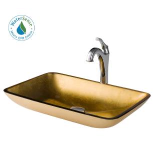 Kraus C-GVR-210-RE-1200CH Arlo & Glass 21-7/8" Glass Vessel Bathroom Sink With 1.2 Gpm Deck Mounted Bathroom Faucet And Pop-Up Drain Assembly in Chrome