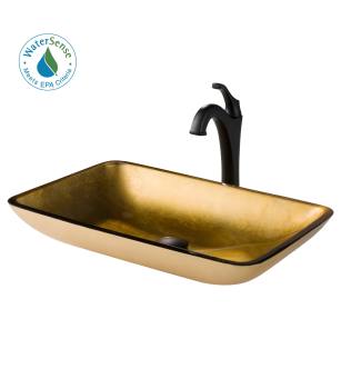 Kraus C-GVR-210-RE-1200MB Arlo & Glass 21-7/8" Glass Vessel Bathroom Sink With 1.2 Gpm Deck Mounted Bathroom Faucet And Pop-Up Drain Assembly in Matte Black
