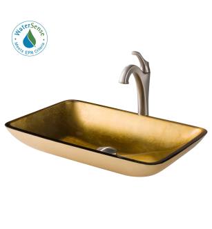 Kraus C-GVR-210-RE-1200SFS Arlo & Glass 21-7/8" Glass Vessel Bathroom Sink With 1.2 Gpm Deck Mounted Bathroom Faucet And Pop-Up Drain Assembly in Spot-Free Stainless Steel