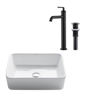 Kraus C-KCV-121-1220MB Elavo 19-1/4" Vitreous China Bathroom Sink With 1.2 Gpm Deck Mounted Bathroom Faucet And Pop-Up Drain Assembly in Matte Black