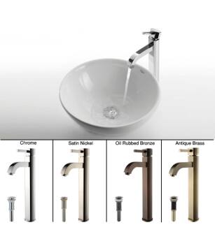 Kraus C-KCV-141-1007AB Bathroom Combo - 15-3/4" Ceramic Vessel Bathroom Sink With Vessel Faucet, Pop-Up Drain in Antique Brass