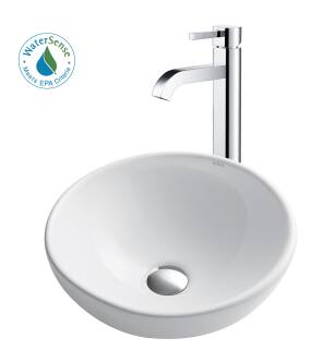 Kraus C-KCV-141-1007CH Bathroom Combo - 15-3/4" Ceramic Vessel Bathroom Sink With Vessel Faucet, Pop-Up Drain in Chrome
