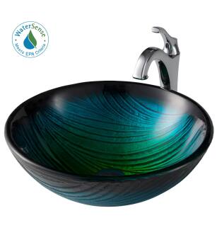 Kraus C-GV-391-19MM-1200CH Arlo & Glass 17" Glass Vessel Bathroom Sink With 1.2 Gpm Deck Mounted Bathroom Faucet And Pop-Up Drain Assembly in Chrome