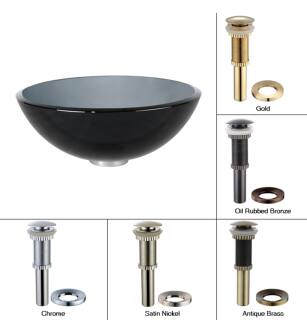 Kraus GV-104-14-AB 14" Clear Black Glass Vessel Bathroom Sink - Includes Pop-Up Drain And Mounting Ring in Antique Brass