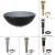 Kraus GV-104-14-AB 14" Clear Black Glass Vessel Bathroom Sink - Includes Pop-Up Drain And Mounting Ring in Antique Brass