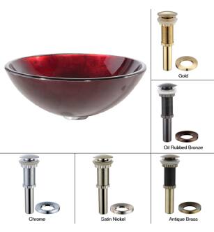 Kraus GV-200-CH 16-1/2" Irruption Red Glass Vessel Bathroom Sink - Includes Pop-Up Drain And Mounting Ring in Chrome