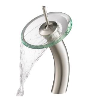 Kraus KGW-1700SN-CL Waterfall Single Hole Vessel Bathroom Faucet in Satin Nickel