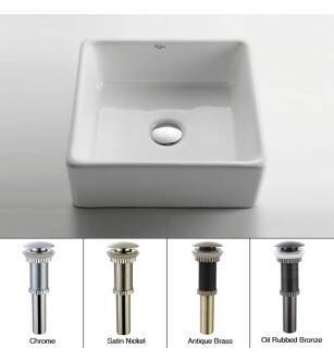Kraus KCV-120-AB 15" Ceramic Vessel Bathroom Sink - Includes Pop-Up Drain in Antique Brass