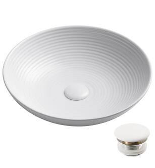 Kraus KCV-203GWH-20 Viva 16-1/2" Circular Vitreous China Vessel Bathroom Sink With Pop-Up Drain Assembly in White