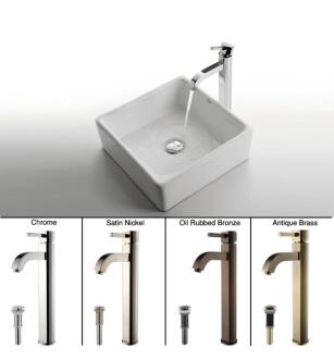 Kraus C-KCV-120-1007AB Bathroom Combo - 15" Ceramic Vessel Bathroom Sink With Vessel Faucet, Pop-Up Drain in Antique Brass