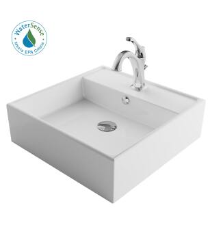 Kraus C-KCV-150-1201CH Elavo And Arlo 18-1/2" Vitreous China Vessel Bathroom Sink With 1.2 Gpm Deck Mounted Bathroom Faucet And Pop-Up Drain Assembly in Chrome