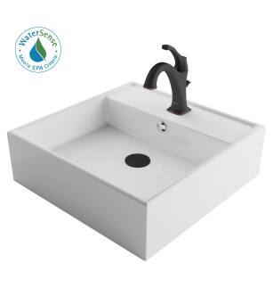 Kraus C-KCV-150-1201ORB Elavo And Arlo 18-1/2" Vitreous China Vessel Bathroom Sink With 1.2 Gpm Deck Mounted Bathroom Faucet And Pop-Up Drain Assembly in Oil Rubbed Bronze