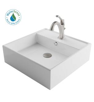 Kraus C-KCV-150-1201SFS Elavo And Arlo 18-1/2" Vitreous China Vessel Bathroom Sink With 1.2 Gpm Deck Mounted Bathroom Faucet And Pop-Up Drain Assembly in Spot-Free Stainless Steel