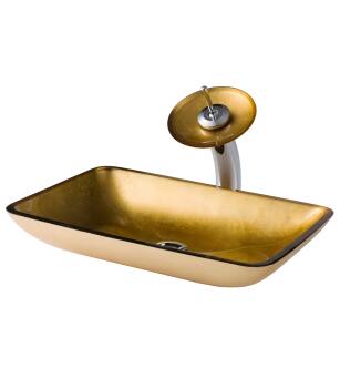 Kraus C-GVR-210-RE-10CH Bathroom Combo - 21-7/8" Golden Pearl Glass Vessel Bathroom Sink With Vessel Faucet, Pop-Up Drain in Chrome