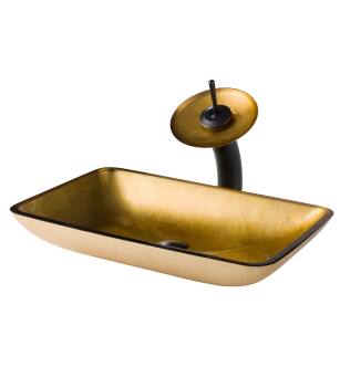 Kraus C-GVR-210-RE-10ORB Bathroom Combo - 21-7/8" Golden Pearl Glass Vessel Bathroom Sink With Vessel Faucet, Pop-Up Drain in Oil Rubbed Bronze