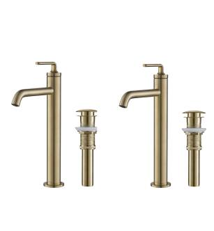 Kraus KVF-1220BG-2PK Pack Of (2) Ramus 1.2 Gpm Vessel Single Hole Bathroom Faucet With Pop-Up Drain Assembly in Spot Free Brushed Gold