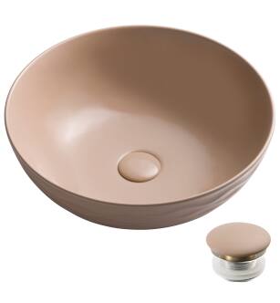 Kraus KCV-200GBE-20 Viva 16-1/2" Circular Vitreous China Vessel Bathroom Sink With Pop-Up Drain Assembly in Beige