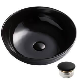 Kraus KCV-200GBL-20 Viva 16-1/2" Circular Vitreous China Vessel Bathroom Sink With Pop-Up Drain Assembly in Black