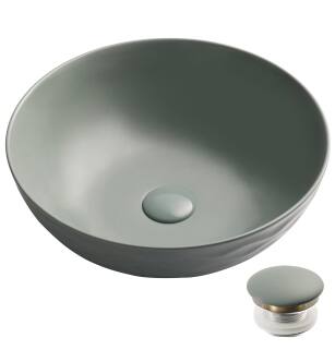 Kraus KCV-200GGR-20 Viva 16-1/2" Circular Vitreous China Vessel Bathroom Sink With Pop-Up Drain Assembly in Gray