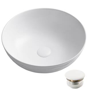 Kraus KCV-200GWH-20 Viva 16-1/2" Circular Vitreous China Vessel Bathroom Sink With Pop-Up Drain Assembly in White