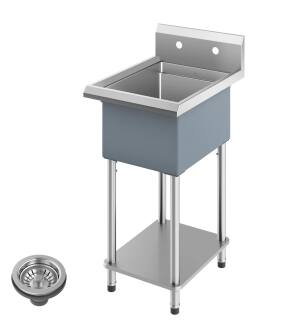 Kraus KWS101-19 Kore 19" Free Standing Single Basin Stainless Steel Utility Sink With Basket Strainer in Stainless Steel
