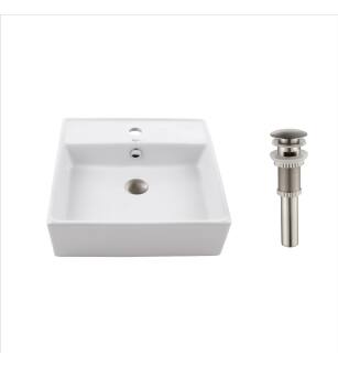 Kraus KCV-150-SN 18-1/2" Ceramic Vessel Bathroom Sink - Includes Pop-Up Drain in Satin Nickel
