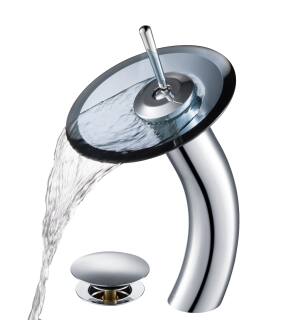 Kraus KGW-1700-PU-10CH-BLCL Waterfall Single Hole Vessel Bathroom Faucet - Metal Pop-Up Drain Included in Chrome