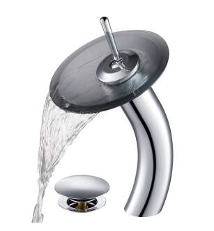 Kraus KGW-1700-PU-10CH-BLFR Waterfall Single Hole Vessel Bathroom Faucet - Metal Pop-Up Drain Included in Chrome