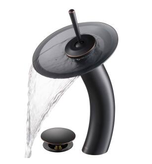 Kraus KGW-1700-PU-10ORB-BLFR Waterfall Single Hole Vessel Bathroom Faucet - Metal Pop-Up Drain Included in Oil Rubbed Bronze