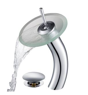 Kraus KGW-1700-PU-10CH-FR Waterfall Single Hole Vessel Bathroom Faucet - Metal Pop-Up Drain Included in Chrome