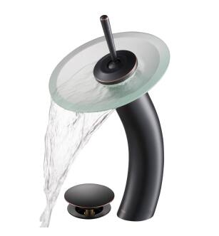 Kraus KGW-1700-PU-10ORB-FR Waterfall Single Hole Vessel Bathroom Faucet - Metal Pop-Up Drain Included in Oil Rubbed Bronze