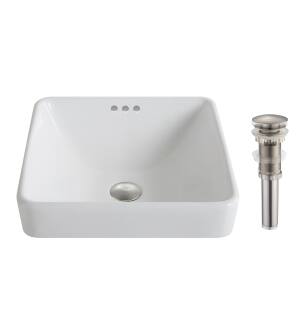 Kraus KCR-281-BN Elavo 16-1/4" Vitreous China Drop In Bathroom Sink With Overflow - Pop-Up Drain Assembly Included in White-Brushed Nickel