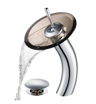 Kraus KGW-1700-PU-10CH-BRCL Waterfall Single Hole Vessel Bathroom Faucet - Metal Pop-Up Drain Included in Chrome