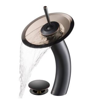 Kraus KGW-1700-PU-10ORB-BRCL Waterfall Single Hole Vessel Bathroom Faucet - Metal Pop-Up Drain Included in Oil Rubbed Bronze