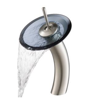 Kraus KGW-1700SN-BLCL Waterfall Single Hole Vessel Bathroom Faucet in Satin Nickel