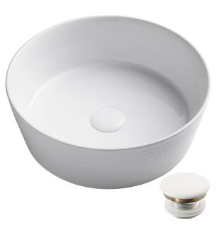 Kraus KCV-205GWH-20 Viva 15-3/4" Circular Vitreous China Vessel Bathroom Sink With Pop-Up Drain Assembly in White