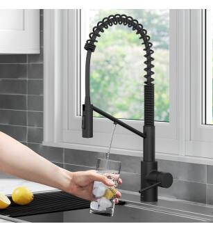 Kraus FS-1000-KFF-2631SFACB Oletto 1.8 Gpm Single Hole Pre-Rinse Kitchen Faucet With Integrated Filter Faucet And 2-Stage Filtration System in Spot Free Antique Champagne Bronze
