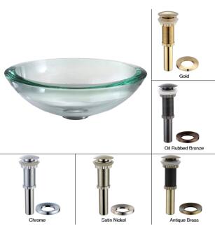 Kraus GV-150-19mm-CH 17" Clear Glass Vessel Bathroom Sink - Includes Pop-Up Drain And Mounting Ring in Chrome