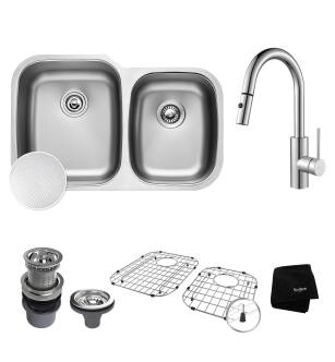 Kraus KBU24E / KPF-2620CH Kitchen Sink Package: Outlast Microshield 32" Scratch Resistant Double Basin Undermount Kitchen Sink And Oletto Pull Down Kitchen Faucet in Stainless Steel / Chrome