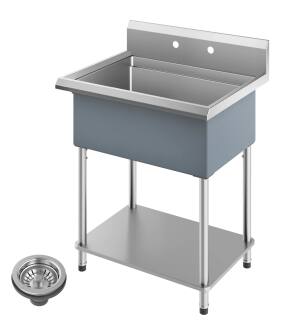 Kraus KWS100-32 Kore 32" Free Standing Single Basin Stainless Steel Utility Sink With Basket Strainer in Stainless Steel